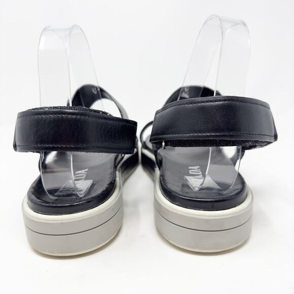 Prada Logo Embossed Rubber Trimmed Leather Sandals in Black - Picture 8 of 15